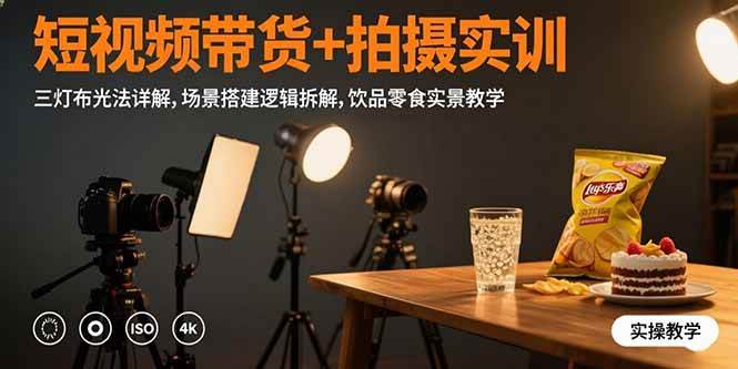（15540期）短视频带货+拍摄实训：三灯布光法详解,场景搭建逻辑拆解,饮品零食实景教学-人人创业优云网，国内各种创业项目下载网站