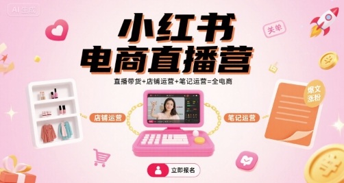 小红书电商直播营，直播带货+店铺运营+笔记运营=全电商-人人创业优云网，国内各种创业项目下载网站
