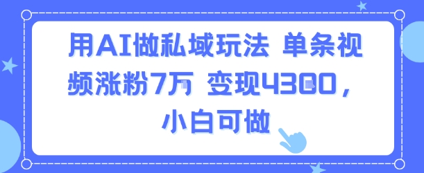 用AI做私域玩法，单条视频涨粉7W变现4.3k，小白可做-人人创业优云网，国内各种创业项目下载网站