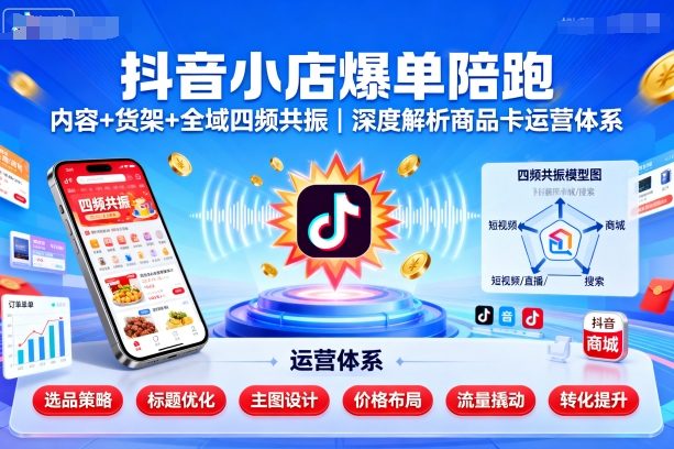抖音小店爆单陪跑，内容＋货架＋全域四频共振，深度解析抖音商品卡运营体系（更新）-人人创业优云网，国内各种创业项目下载网站