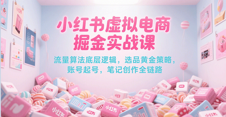 小红书虚拟电商掘金实战课，流量算法底层逻辑，选品黄金策略， 起号，笔记创作全链路-人人创业优云网，国内各种创业项目下载网站