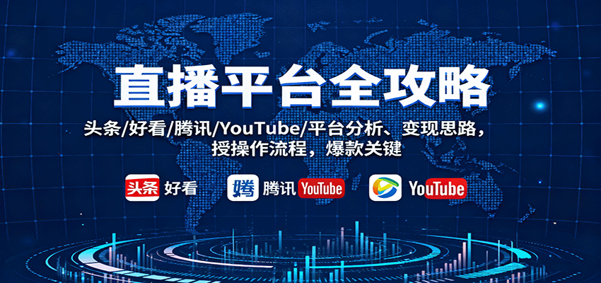 直播平台全攻略：头条/好看/腾讯/YouTube/平台分析、变现思路，授操作流程，爆款关键-人人创业优云网，国内各种创业项目下载网站