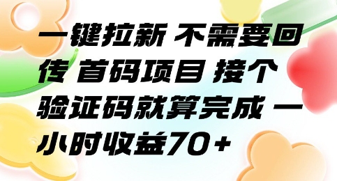 一键拉新 不需要回传 首码项目 接个验证码就算完成 一小时收益70+【揭秘】-人人创业优云网，国内各种创业项目下载网站