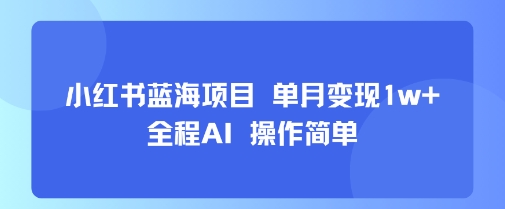 小红书蓝海项目 单月变现1w+ 全程AI 操作简单-人人创业优云网，国内各种创业项目下载网站