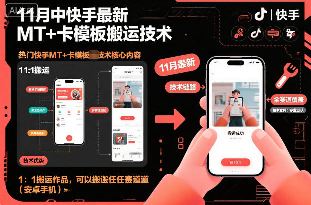 11月中快手最新MT+卡模板搬运技术，1：1搬运作品，可以搬运任何赛道（安卓手机）-人人创业优云网，国内各种创业项目下载网站