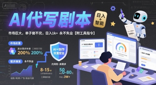 AI代写剧本，市场巨大，单子做不完，日入1k+ 永不失业【附工具指令】-人人创业优云网，国内各种创业项目下载网站