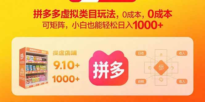 （15943期）拼多多虚拟类目玩法，0成本，可矩阵，小白也能轻松日入1000+-人人创业优云网，国内各种创业项目下载网站