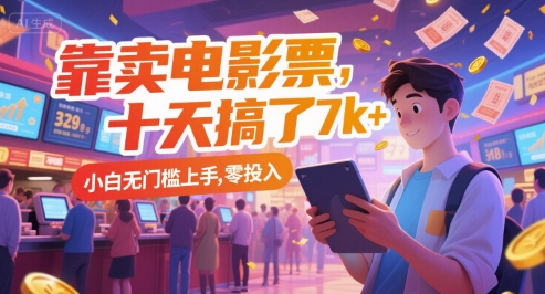 靠卖电影票，十天搞了7k+，小白无门槛上手，零投入【揭秘】-人人创业优云网，国内各种创业项目下载网站