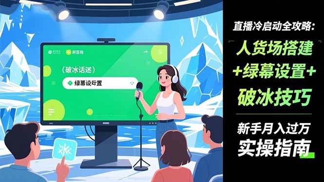 （16605期）直播冷启动全攻略:人货场搭建+绿幕设置+破冰技巧，新手月入过万实操指南-人人创业优云网，国内各种创业项目下载网站
