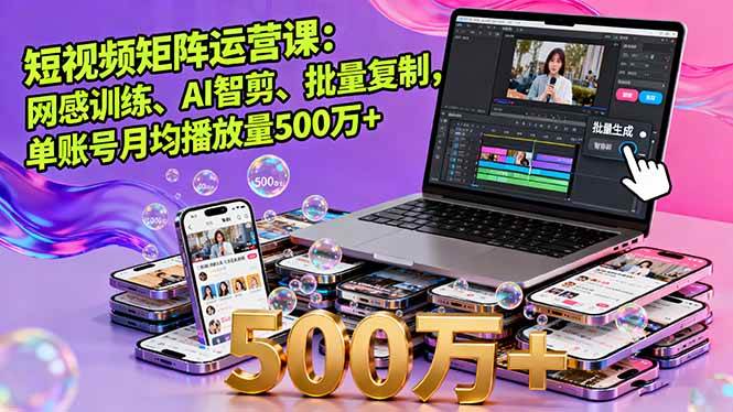 （16168期）短视频矩阵运营课：网感训练、AI智剪、批量复制，单账号月均播放量500万+-人人创业优云网，国内各种创业项目下载网站