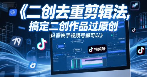 短视频二创去重剪辑法，搞定二创作品过原创，抖音快手视频号都可以-人人创业优云网，国内各种创业项目下载网站