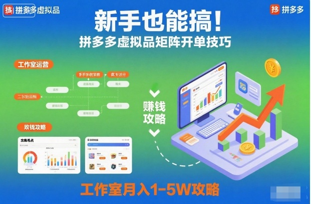 新手也能搞！拼多多虚拟品矩阵开单技巧，工作室月入1-5W攻略【揭秘】-人人创业优云网，国内各种创业项目下载网站