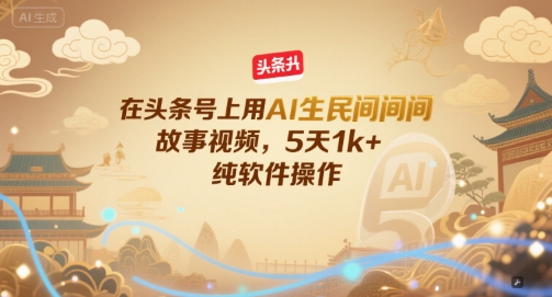 在头条号上用AI生民间故事视频，5天1k+，纯软件操作-人人创业优云网，国内各种创业项目下载网站