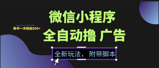 微信小程序全自动撸广告项目，彻底解决没流量的问题，新手一天8张+【揭秘】-人人创业优云网，国内各种创业项目下载网站