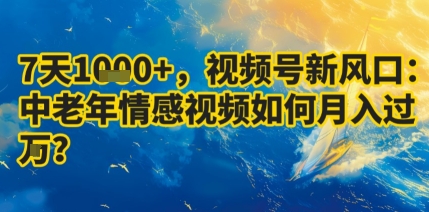 7天收益1k+，视频号新风口：中老年情感视频如何月入过W?-人人创业优云网，国内各种创业项目下载网站