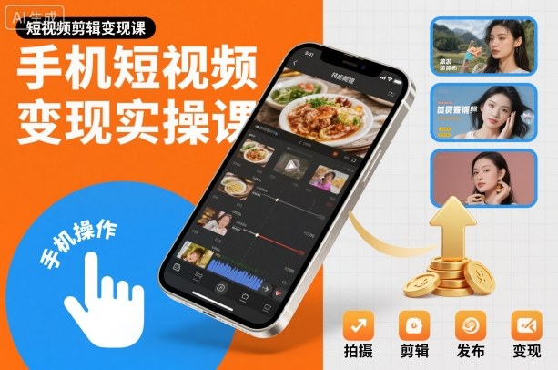 手机短视频变现实操课，短视频剪辑变现课-人人创业优云网，国内各种创业项目下载网站