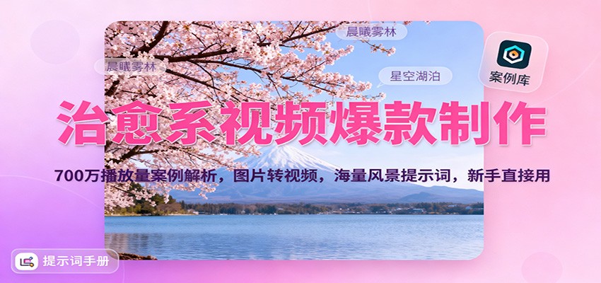 治愈系视频爆款制作，700万播放量案例解析，图片转视频，海量风景提示词，新手直接用-人人创业优云网，国内各种创业项目下载网站