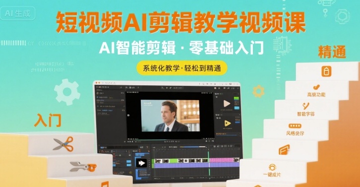 短视频AI剪辑教学视频课，入门到精通-人人创业优云网，国内各种创业项目下载网站