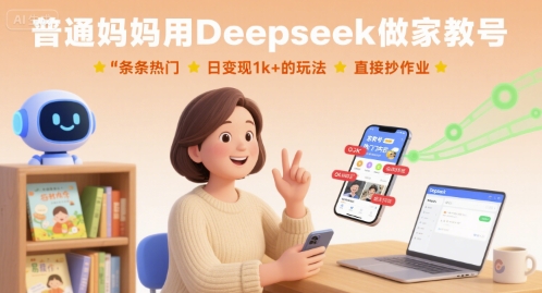 普通妈妈用Deepseek做家教号，条条热门，日变现1k+的玩法，直接抄作业-人人创业优云网，国内各种创业项目下载网站
