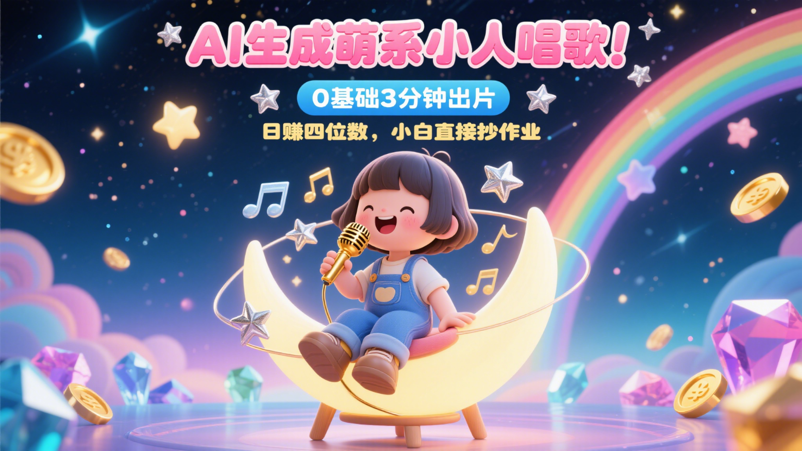 AI生成萌系小人唱歌！0基础3分钟出片，28个作品涨粉9万，日赚四位数，小白直接抄作业-人人创业优云网，国内各种创业项目下载网站