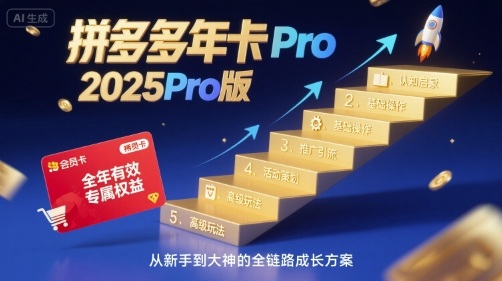 拼多多年卡2025Pro版，五大板块从认知到基础、从推广到活动、从活动到玩法-人人创业优云网，国内各种创业项目下载网站
