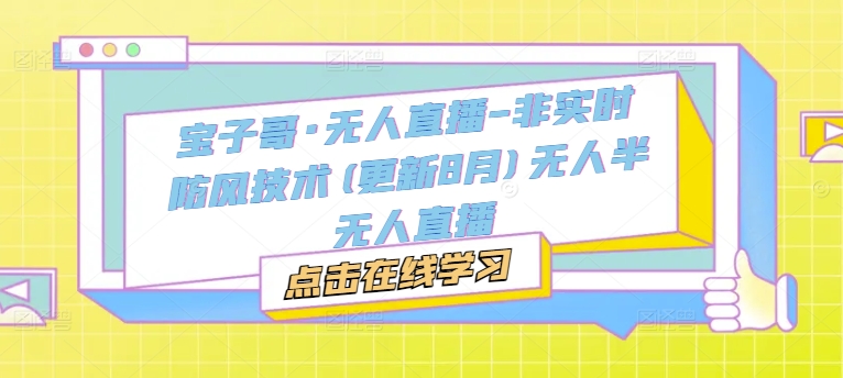 宝子哥·无人直播-非实时防风技术(更新25年7月)无人半无人直播-人人创业优云网，国内各种创业项目下载网站