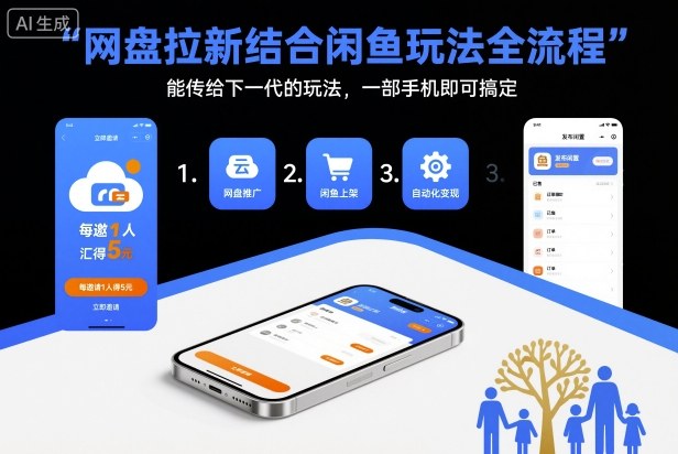 网盘拉新结合闲鱼玩法全流程，能传给下一代的玩法，一部手机即可搞定（附入口渠道以及实操教程）-人人创业优云网，国内各种创业项目下载网站
