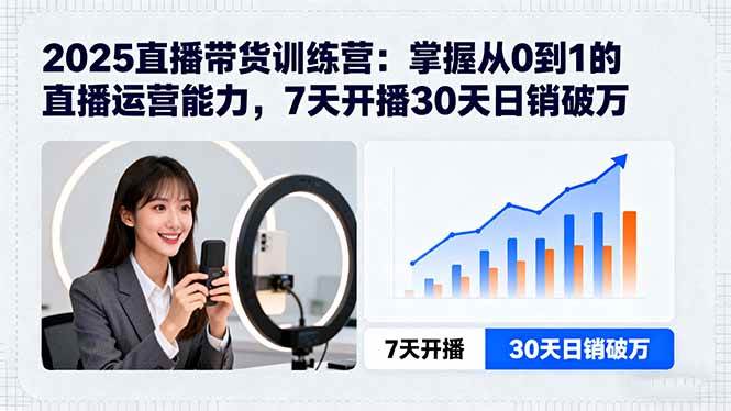 （15989期）2025直播带货训练营：掌握从0到1的直播运营能力，7天开播30天日销破万-人人创业优云网，国内各种创业项目下载网站