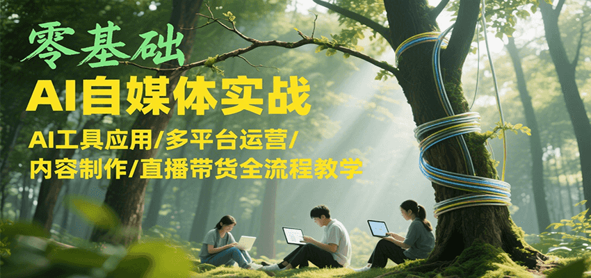 零基础AI自媒体实战，AI工具应用/多平台运营/内容制作/直播带货全流程教学-人人创业优云网，国内各种创业项目下载网站
