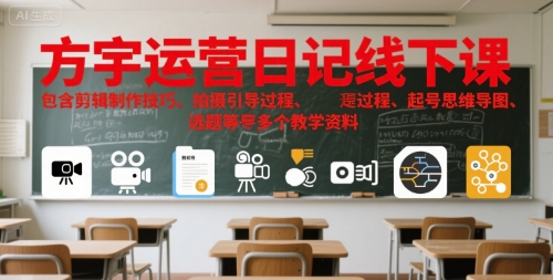 方宇运营日记线下课，包含剪辑制作技巧、拍摄引导过程、起号思维导图、选题等多个教学资料-人人创业优云网，国内各种创业项目下载网站