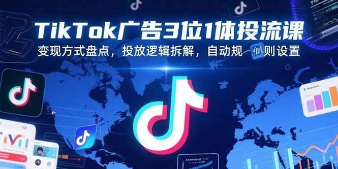 （15460期）TikTok广告3位1体投流课，变现方式盘点，投放逻辑拆解，自动规则设置-人人创业优云网，国内各种创业项目下载网站