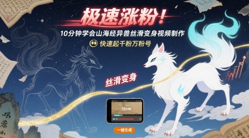 极速涨粉！10分钟学会山海经异兽丝滑变身视频制作，快速起千粉万粉号-人人创业优云网，国内各种创业项目下载网站