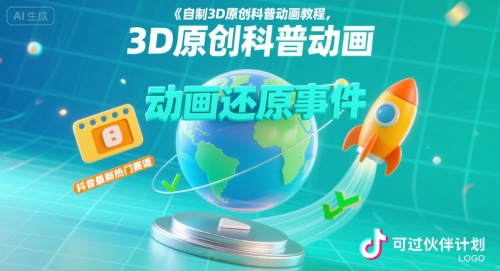 自制3D原创科普动画教程，动画还原事件，抖音最新热门赛道，可过伙伴计划-人人创业优云网，国内各种创业项目下载网站