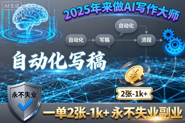 2025年来做AI写作大师，自动化写稿，一单2张-1k+，永不失业副业-人人创业优云网，国内各种创业项目下载网站