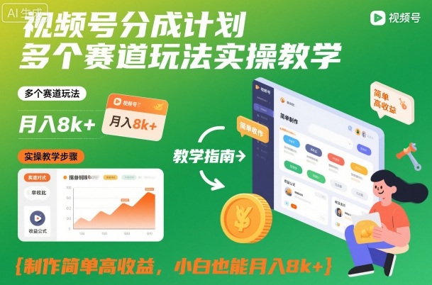 视频号分成计划多个赛道玩法实操教学,制作简单高收益,小白也能月入8k+-人人创业优云网,国内各种创业项目下载网站