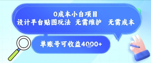 0成本小白项目，设计平台贴图玩法，无需维护，无需成本，单账号单月可产生收益4k+-人人创业优云网，国内各种创业项目下载网站
