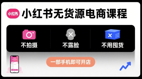 小红书无货源电商课程，不拍摄不露脸不用囤货，一部手机即可开店-人人创业优云网，国内各种创业项目下载网站