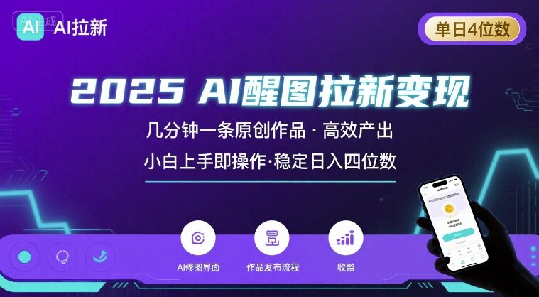 2025最强AI醒图拉新，几分钟一条原创作品，单日收入4位数，小白也能上手操作-人人创业优云网，国内各种创业项目下载网站