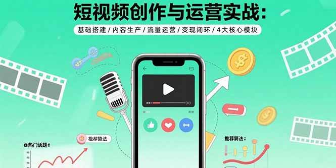 （15819期）短视频创作与运营实战：基础搭建/内容生产/流量运营/变现闭环/4大核心模块-人人创业优云网，国内各种创业项目下载网站