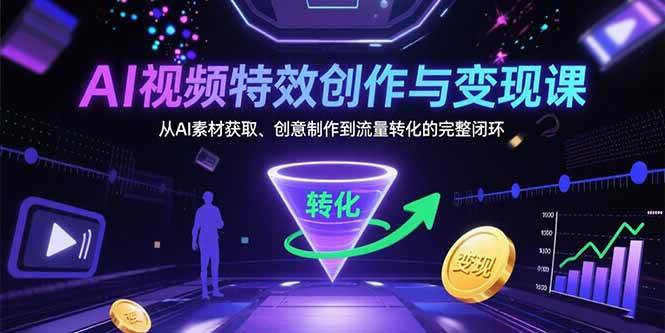 （15587期）AI视频特效创作与变现课：从AI素材获取、创意制作到流量转化的完整闭环-人人创业优云网，国内各种创业项目下载网站