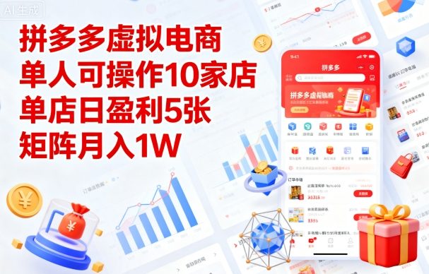 拼多多虚拟电商，单人可操作10家店，单店日盈利5张，矩阵月入1W+【揭秘】-人人创业优云网，国内各种创业项目下载网站