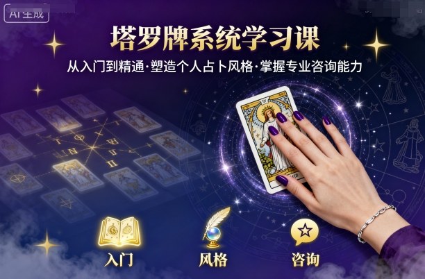 塔罗牌系统学习课，助你从入门到精通，塑造个人占卜风格，掌握专业咨询能力-人人创业优云网，国内各种创业项目下载网站