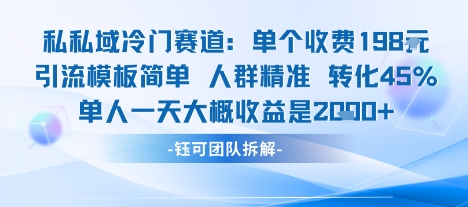 私域冷门赛道单个收费198米引流模板简单人群精准 45%的转化率单人一天大概收益多张-人人创业优云网，国内各种创业项目下载网站