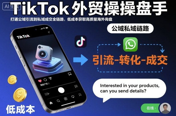 TikTok外贸操盘手，打通公域引流到私域成交全链路，低成本获取高质量海外询盘-人人创业优云网，国内各种创业项目下载网站