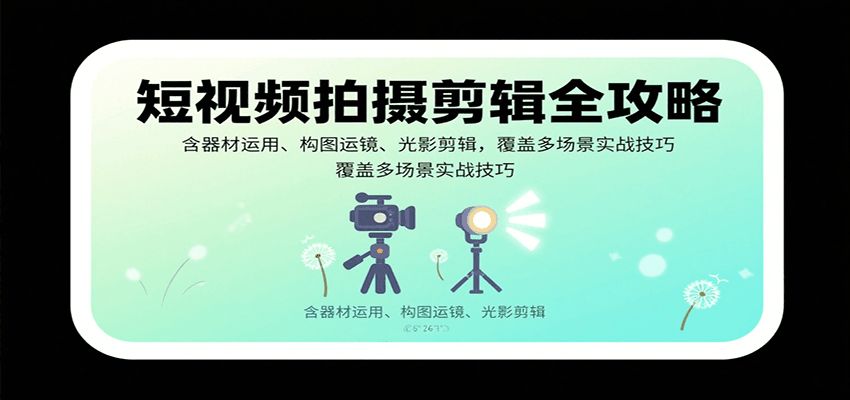 短视频拍摄剪辑全攻略：含器材运用、构图运镜、光影剪辑，覆盖多场景实战技巧-人人创业优云网，国内各种创业项目下载网站