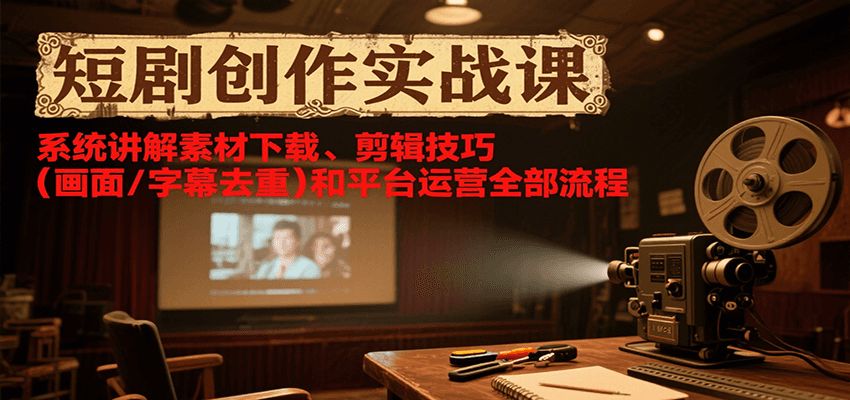 短剧创作实战课，系统讲解素材下载、剪辑技巧（画面/字幕去重）和平台运营全部流程-人人创业优云网，国内各种创业项目下载网站