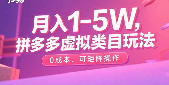 （15903期）月入1-5W，拼多多虚拟类目玩法，0成本，可矩阵操作-人人创业优云网，国内各种创业项目下载网站