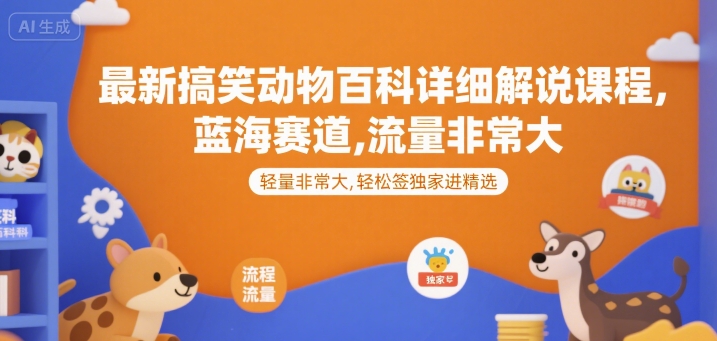 最新搞笑动物百科详细解说课程，蓝海赛道，流量非常大，轻松签独家进精选-人人创业优云网，国内各种创业项目下载网站