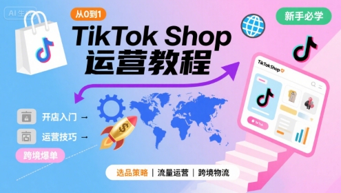 TikTok Shop从0到1运营教程，TikTok跨境电商新手必学课程-人人创业优云网，国内各种创业项目下载网站