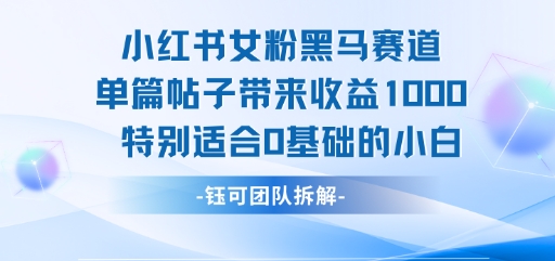 小红书女粉黑马赛道单篇帖子带来收益1k+，特别适合0基础的小白-人人创业优云网，国内各种创业项目下载网站